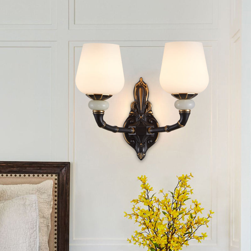 Black and Gold Cup-Shape Wall Lighting Traditional Opal Glass 1/2-Head Indoor Wall Lamp Clearhalo 'Wall Lamps & Sconces' 'Wall Lights' Lighting' 818184