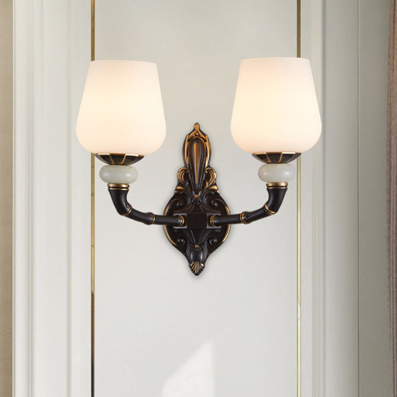 Black and Gold Cup-Shape Wall Lighting Traditional Opal Glass 1/2-Head Indoor Wall Lamp Clearhalo 'Wall Lamps & Sconces' 'Wall Lights' Lighting' 818185