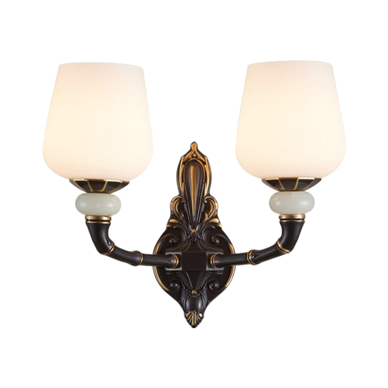 Black and Gold Cup-Shape Wall Lighting Traditional Opal Glass 1/2-Head Indoor Wall Lamp Clearhalo 'Wall Lamps & Sconces' 'Wall Lights' Lighting' 818186