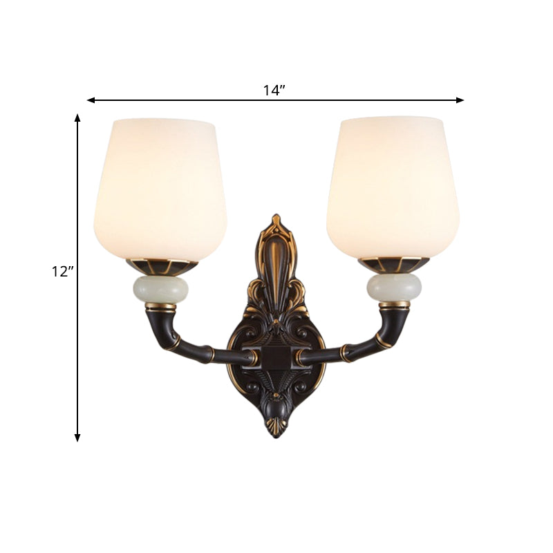 Black and Gold Cup-Shape Wall Lighting Traditional Opal Glass 1/2-Head Indoor Wall Lamp Clearhalo 'Wall Lamps & Sconces' 'Wall Lights' Lighting' 818187