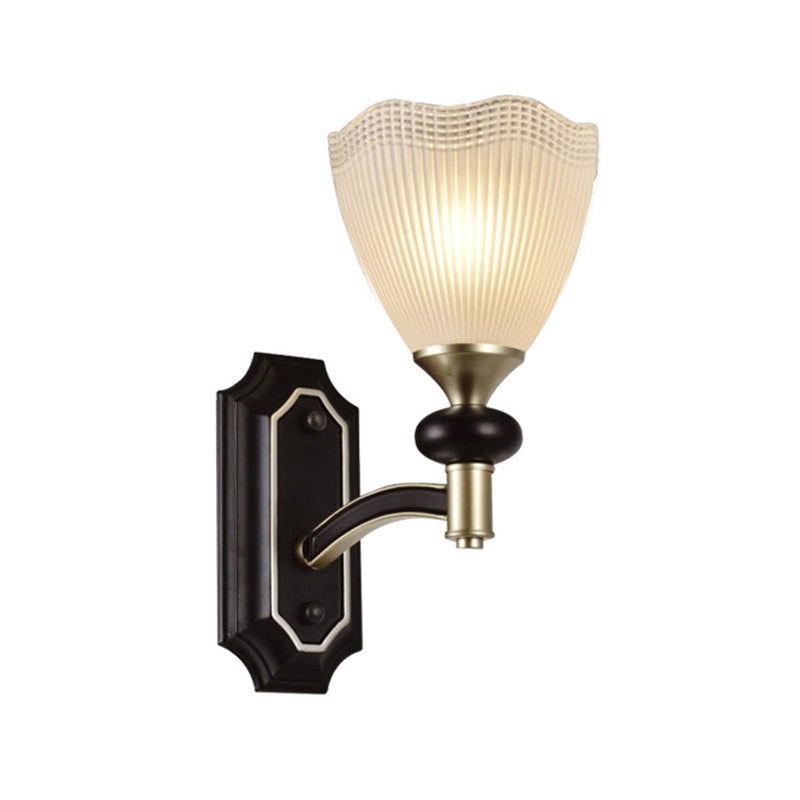 Latticed Translucent Glass Cone Up Wall Lamp Farmhouse 1/2 Light Indoor Wall Mount Lighting in Black and Gold Clearhalo 'Wall Lamps & Sconces' 'Wall Lights' Lighting' 818189