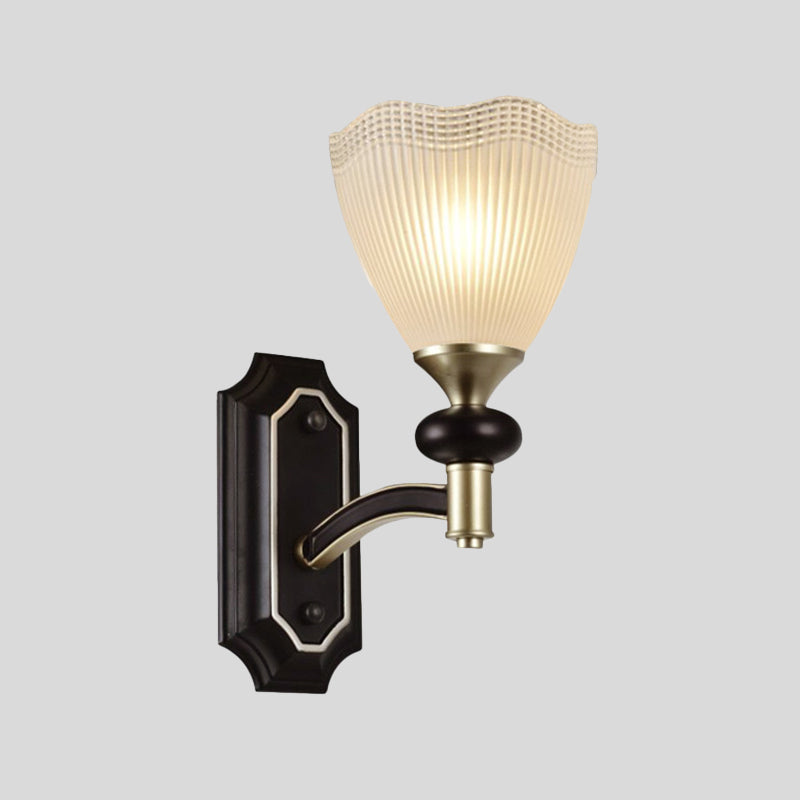 Latticed Translucent Glass Cone Up Wall Lamp Farmhouse 1/2 Light Indoor Wall Mount Lighting in Black and Gold Clearhalo 'Wall Lamps & Sconces' 'Wall Lights' Lighting' 818190