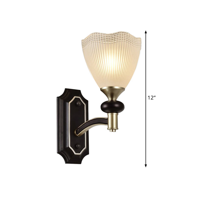 Latticed Translucent Glass Cone Up Wall Lamp Farmhouse 1/2 Light Indoor Wall Mount Lighting in Black and Gold Clearhalo 'Wall Lamps & Sconces' 'Wall Lights' Lighting' 818191