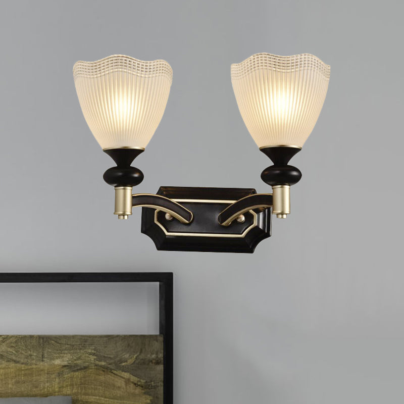 Latticed Translucent Glass Cone Up Wall Lamp Farmhouse 1/2 Light Indoor Wall Mount Lighting in Black and Gold Clearhalo 'Wall Lamps & Sconces' 'Wall Lights' Lighting' 818194