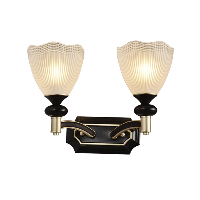 Latticed Translucent Glass Cone Up Wall Lamp Farmhouse 1/2 Light Indoor Wall Mount Lighting in Black and Gold Clearhalo 'Wall Lamps & Sconces' 'Wall Lights' Lighting' 818195