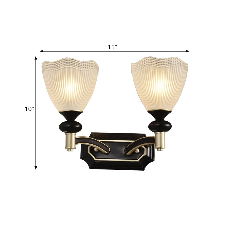 Latticed Translucent Glass Cone Up Wall Lamp Farmhouse 1/2 Light Indoor Wall Mount Lighting in Black and Gold Clearhalo 'Wall Lamps & Sconces' 'Wall Lights' Lighting' 818196