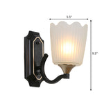 1/2-Light Scalloped Cup Wall Light Sconce Vintage Black Finish Frosted Glass Wall Mount Lamp Clearhalo 'Wall Lamps & Sconces' 'Wall Lights' Lighting' 818226