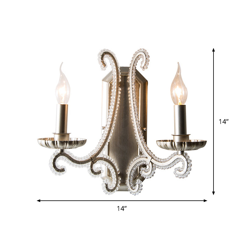 Silver Candelabra Wall Mounted Lighting Traditional Crystal Strand 1/2-Bulb Bedroom Wall Light Fixture Clearhalo 'Wall Lamps & Sconces' 'Wall Lights' Lighting' 818252