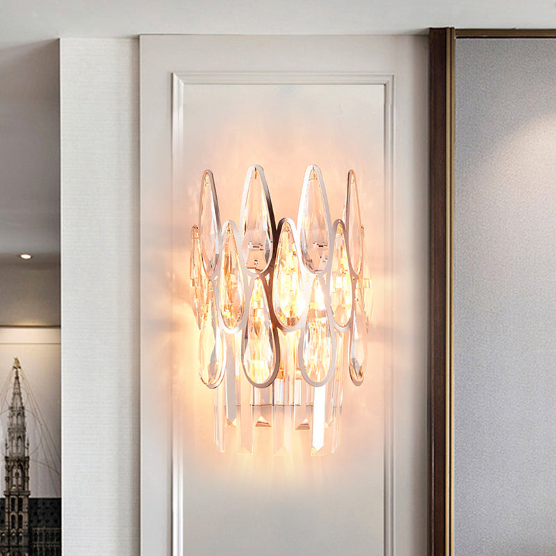 2 Lights Teardrop Wall Light Sconce Simplicity Gold Finish Clear Crystal Wall Lamp with Half-Circle Design Gold Clearhalo 'Modern wall lights' 'Modern' 'Wall Lamps & Sconces' 'Wall Lights' Lighting' 818270