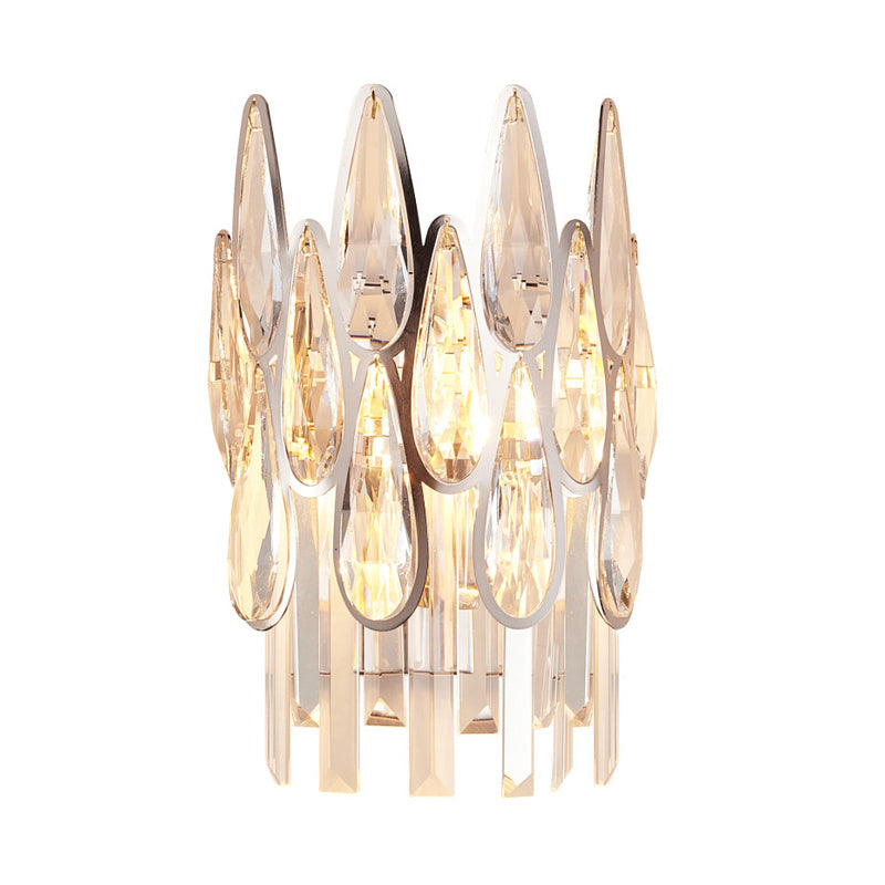 2 Lights Teardrop Wall Light Sconce Simplicity Gold Finish Clear Crystal Wall Lamp with Half-Circle Design Clearhalo 'Modern wall lights' 'Modern' 'Wall Lamps & Sconces' 'Wall Lights' Lighting' 818271