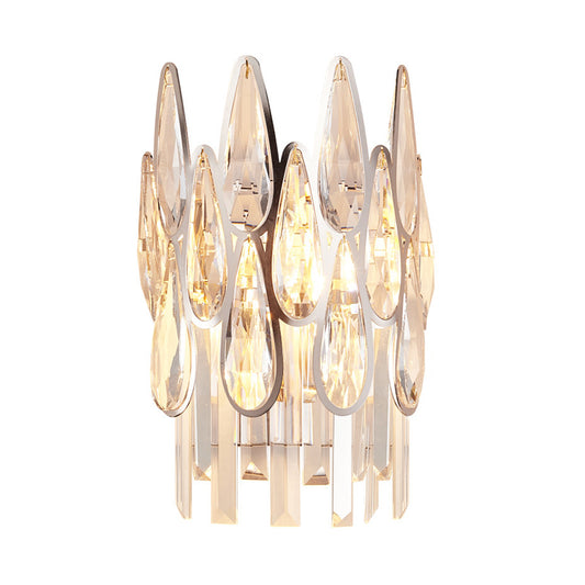 2 Lights Teardrop Wall Light Sconce Simplicity Gold Finish Clear Crystal Wall Lamp with Half-Circle Design Clearhalo 'Modern wall lights' 'Modern' 'Wall Lamps & Sconces' 'Wall Lights' Lighting' 818271