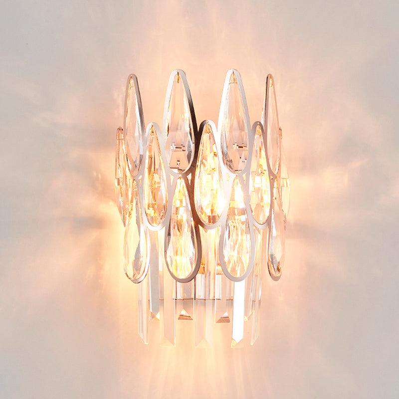 2 Lights Teardrop Wall Light Sconce Simplicity Gold Finish Clear Crystal Wall Lamp with Half-Circle Design Clearhalo 'Modern wall lights' 'Modern' 'Wall Lamps & Sconces' 'Wall Lights' Lighting' 818272