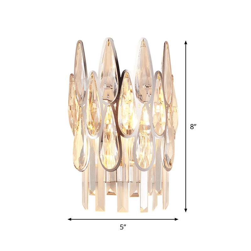 2 Lights Teardrop Wall Light Sconce Simplicity Gold Finish Clear Crystal Wall Lamp with Half-Circle Design Clearhalo 'Modern wall lights' 'Modern' 'Wall Lamps & Sconces' 'Wall Lights' Lighting' 818273