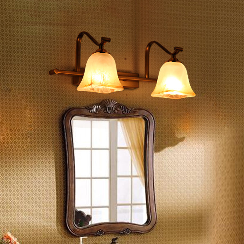 Country Bell Vanity Light Fixture 2/3 Lights Frosted White Glass Wall Mounted Lamp for Bathroom 2.0 Beige Clearhalo 'Vanity Lights' 'Wall Lights' Lighting' 818274