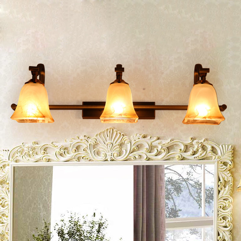 Country Bell Vanity Light Fixture 2/3 Lights Frosted White Glass Wall Mounted Lamp for Bathroom 3.0 Beige Clearhalo 'Vanity Lights' 'Wall Lights' Lighting' 818278