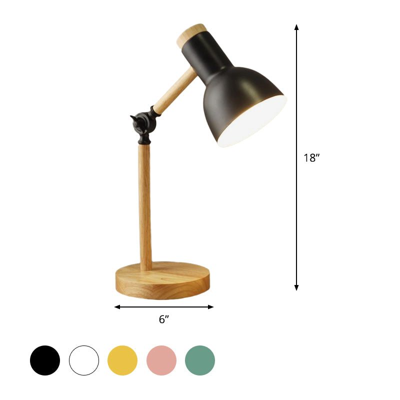 Macaron Dome Reading Book Light Metal 1 Light Study Room Table Lamp in White/Black/Pink with Rotatable Wood Arm Clearhalo 'Lamps' 'Table Lamps' Lighting' 818306