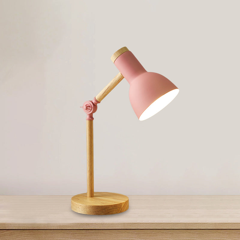Macaron Dome Reading Book Light Metal 1 Light Study Room Table Lamp in White/Black/Pink with Rotatable Wood Arm Clearhalo 'Lamps' 'Table Lamps' Lighting' 818316