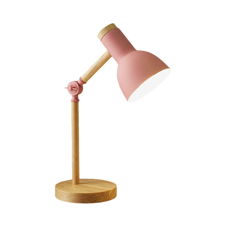 Macaron Dome Reading Book Light Metal 1 Light Study Room Table Lamp in White/Black/Pink with Rotatable Wood Arm Clearhalo 'Lamps' 'Table Lamps' Lighting' 818317