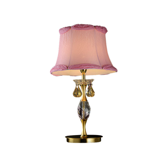 Bell Fabric Night Table Lamp Simple 1 Light Bedroom Nightstand Light in Pink with Crystal Urn Base Clearhalo 'Lamps' 'Table Lamps' Lighting' 818362