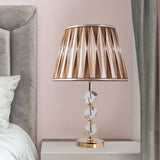 1 Light Pleated Shade Nightstand Light Minimal Brown Fabric Night Lamp with Crystal Block Design Brown Clearhalo 'Lamps' 'Table Lamps' Lighting' 818365