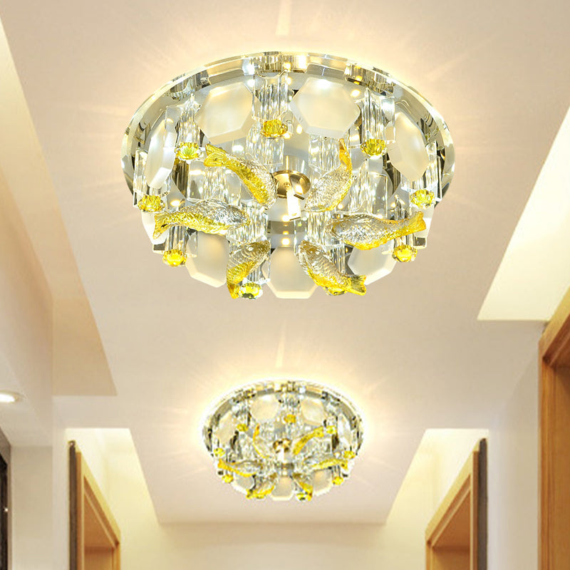 Yellow Fish Small Flushmount Lamp Modern Crystal Corridor LED Close to Ceiling Light, 7"/9.5" Wide Yellow Clearhalo 'Ceiling Lights' 'Close To Ceiling Lights' 'Close to ceiling' 'Flush mount' Lighting' 818399