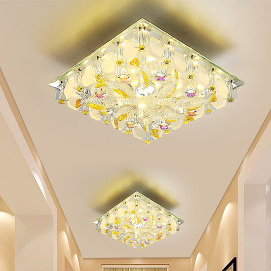 Small Squared LED Flush Ceiling Light Modernist Yellow Crystal Flush Mount Lighting with Fish Design, Warm/White Light Yellow Clearhalo 'Ceiling Lights' 'Close To Ceiling Lights' 'Close to ceiling' 'Flush mount' Lighting' 818404