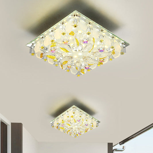 Small Squared LED Flush Ceiling Light Modernist Yellow Crystal Flush Mount Lighting with Fish Design, Warm/White Light Clearhalo 'Ceiling Lights' 'Close To Ceiling Lights' 'Close to ceiling' 'Flush mount' Lighting' 818405