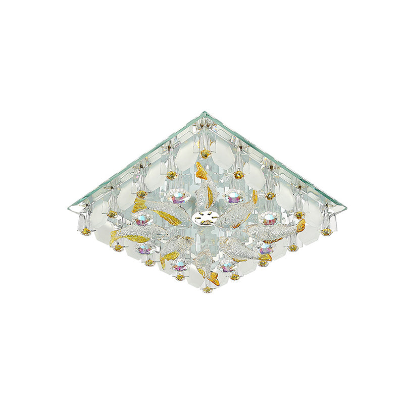Small Squared LED Flush Ceiling Light Modernist Yellow Crystal Flush Mount Lighting with Fish Design, Warm/White Light Clearhalo 'Ceiling Lights' 'Close To Ceiling Lights' 'Close to ceiling' 'Flush mount' Lighting' 818406