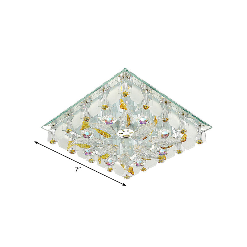 Small Squared LED Flush Ceiling Light Modernist Yellow Crystal Flush Mount Lighting with Fish Design, Warm/White Light Clearhalo 'Ceiling Lights' 'Close To Ceiling Lights' 'Close to ceiling' 'Flush mount' Lighting' 818407