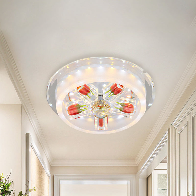 Frosted Glass LED Flush Mount Light Modern Red Rose Cake Living Room Ceiling Fixture with Crystal Shade Clearhalo 'Ceiling Lights' 'Close To Ceiling Lights' 'Close to ceiling' 'Flush mount' Lighting' 818417