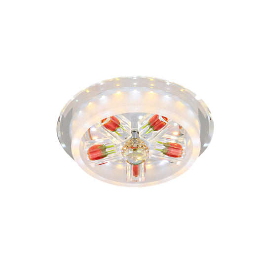 Frosted Glass LED Flush Mount Light Modern Red Rose Cake Living Room Ceiling Fixture with Crystal Shade Clearhalo 'Ceiling Lights' 'Close To Ceiling Lights' 'Close to ceiling' 'Flush mount' Lighting' 818418