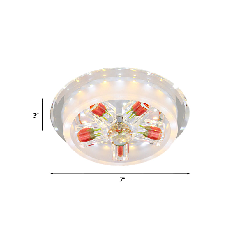 Frosted Glass LED Flush Mount Light Modern Red Rose Cake Living Room Ceiling Fixture with Crystal Shade Clearhalo 'Ceiling Lights' 'Close To Ceiling Lights' 'Close to ceiling' 'Flush mount' Lighting' 818419