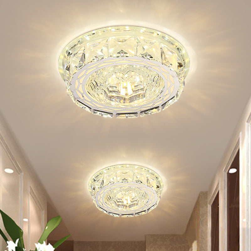 LED Ceiling Flush Light Modern Mini Round/Square Clear Crystal Flushmount Lighting for Hallway Clear Round Clearhalo 'Ceiling Lights' 'Close To Ceiling Lights' 'Close to ceiling' 'Flush mount' Lighting' 818424