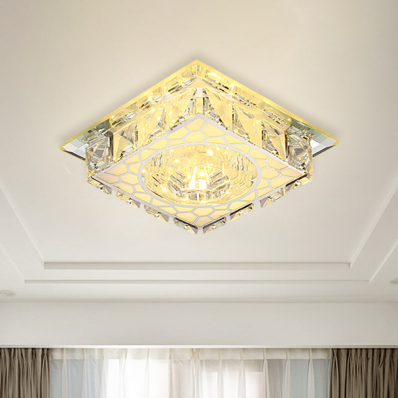 LED Ceiling Flush Light Modern Mini Round/Square Clear Crystal Flushmount Lighting for Hallway Clearhalo 'Ceiling Lights' 'Close To Ceiling Lights' 'Close to ceiling' 'Flush mount' Lighting' 818430