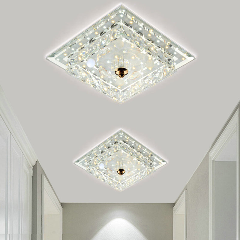 Clear Crystal Square Mini Flush Light Simple Passage 7"/9.5" Wide LED Flush Mount Ceiling Fixture Clear Clearhalo 'Ceiling Lights' 'Close To Ceiling Lights' 'Close to ceiling' 'Flush mount' Lighting' 818433