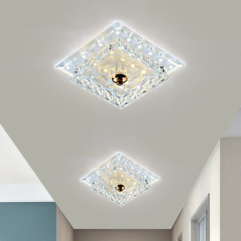 Clear Crystal Square Mini Flush Light Simple Passage 7"/9.5" Wide LED Flush Mount Ceiling Fixture Clearhalo 'Ceiling Lights' 'Close To Ceiling Lights' 'Close to ceiling' 'Flush mount' Lighting' 818434