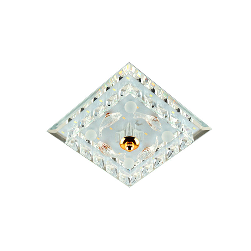 Clear Crystal Square Mini Flush Light Simple Passage 7"/9.5" Wide LED Flush Mount Ceiling Fixture Clearhalo 'Ceiling Lights' 'Close To Ceiling Lights' 'Close to ceiling' 'Flush mount' Lighting' 818435