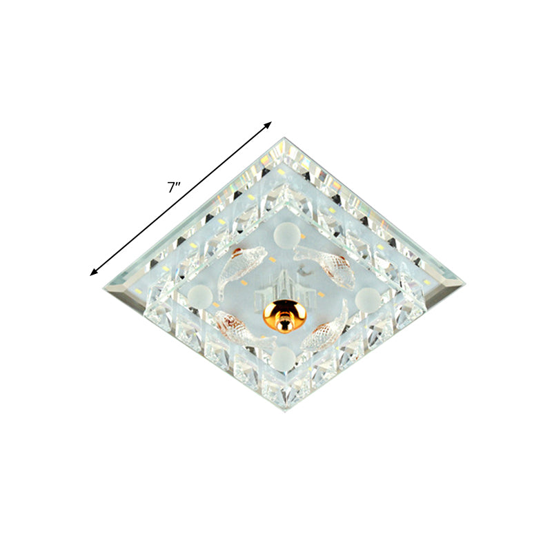 Clear Crystal Square Mini Flush Light Simple Passage 7"/9.5" Wide LED Flush Mount Ceiling Fixture Clearhalo 'Ceiling Lights' 'Close To Ceiling Lights' 'Close to ceiling' 'Flush mount' Lighting' 818436