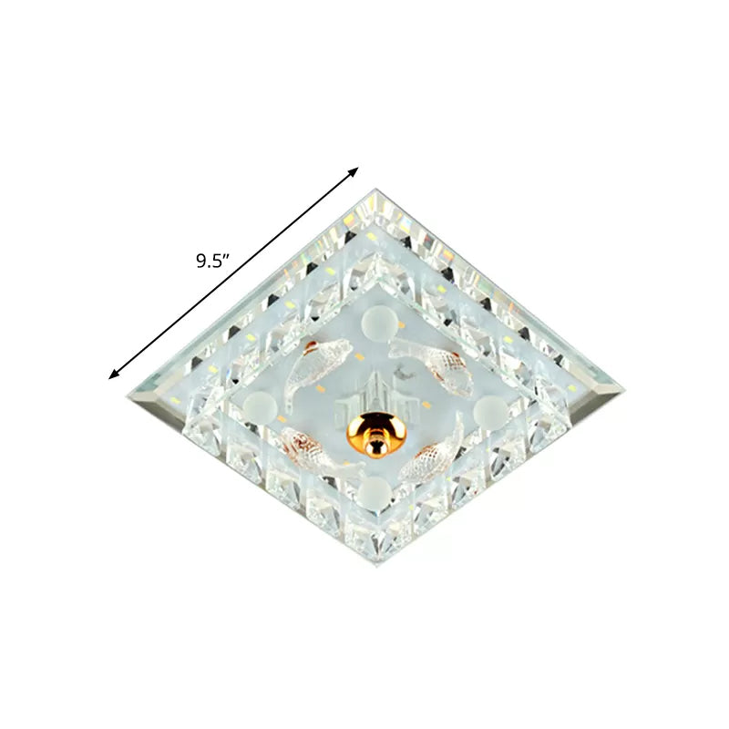 Clear Crystal Square Mini Flush Light Simple Passage 7"/9.5" Wide LED Flush Mount Ceiling Fixture Clearhalo 'Ceiling Lights' 'Close To Ceiling Lights' 'Close to ceiling' 'Flush mount' Lighting' 818437