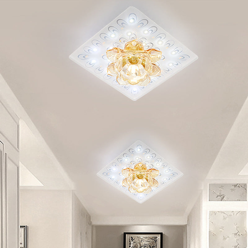 Lotus Blossom LED Ceiling Flush Modernist White Crystal Flush Mounted Lamp in Warm/White Light White Clearhalo 'Ceiling Lights' 'Close To Ceiling Lights' 'Close to ceiling' 'Flush mount' Lighting' 818438