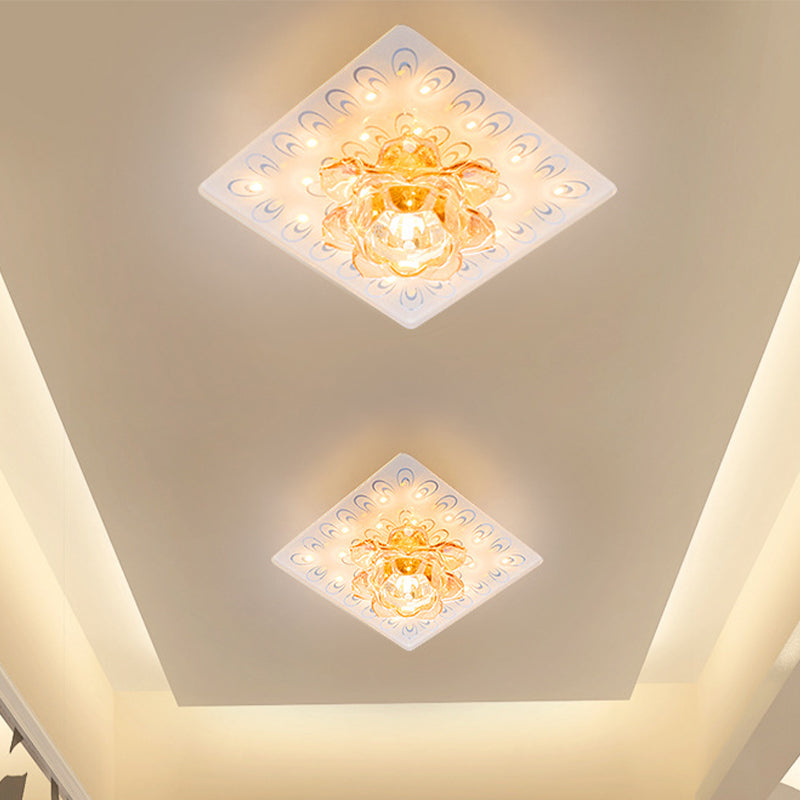 Lotus Blossom LED Ceiling Flush Modernist White Crystal Flush Mounted Lamp in Warm/White Light Clearhalo 'Ceiling Lights' 'Close To Ceiling Lights' 'Close to ceiling' 'Flush mount' Lighting' 818439