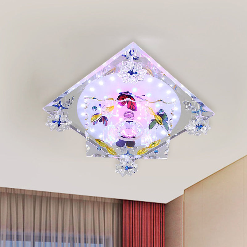 Clear Crystal LED Ceiling Fixture Modern Colored Butterfly Pattern Square Aisle Flush Mount Lighting Clear Clearhalo 'Ceiling Lights' 'Close To Ceiling Lights' 'Close to ceiling' 'Flush mount' Lighting' 818450