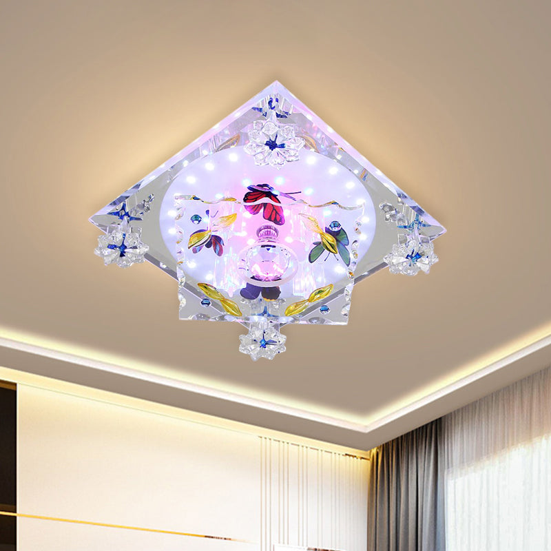 Clear Crystal LED Ceiling Fixture Modern Colored Butterfly Pattern Square Aisle Flush Mount Lighting Clearhalo 'Ceiling Lights' 'Close To Ceiling Lights' 'Close to ceiling' 'Flush mount' Lighting' 818451