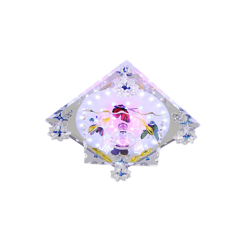 Clear Crystal LED Ceiling Fixture Modern Colored Butterfly Pattern Square Aisle Flush Mount Lighting Clearhalo 'Ceiling Lights' 'Close To Ceiling Lights' 'Close to ceiling' 'Flush mount' Lighting' 818452