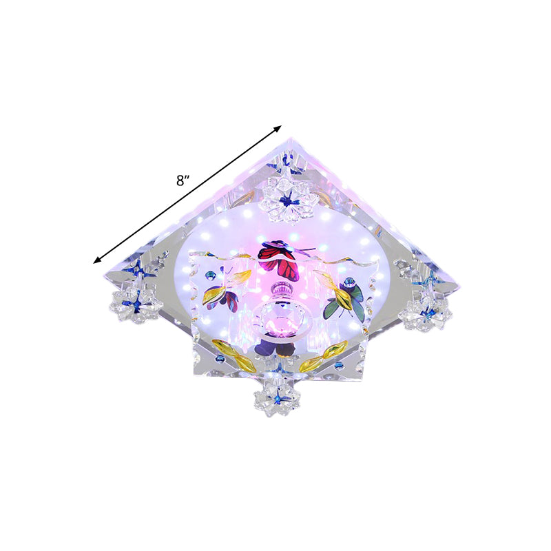 Clear Crystal LED Ceiling Fixture Modern Colored Butterfly Pattern Square Aisle Flush Mount Lighting Clearhalo 'Ceiling Lights' 'Close To Ceiling Lights' 'Close to ceiling' 'Flush mount' Lighting' 818453