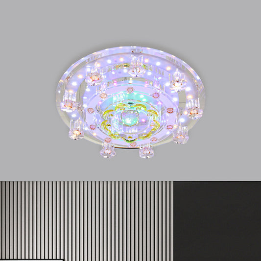 Crystal Floweret Small Flush Light Contemporary Entrance LED Ceiling Mounted Lamp in Yellow Yellow Clearhalo 'Ceiling Lights' 'Close To Ceiling Lights' 'Close to ceiling' 'Flush mount' Lighting' 818454