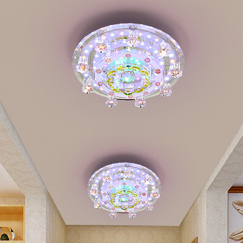 Crystal Floweret Small Flush Light Contemporary Entrance LED Ceiling Mounted Lamp in Yellow Clearhalo 'Ceiling Lights' 'Close To Ceiling Lights' 'Close to ceiling' 'Flush mount' Lighting' 818455