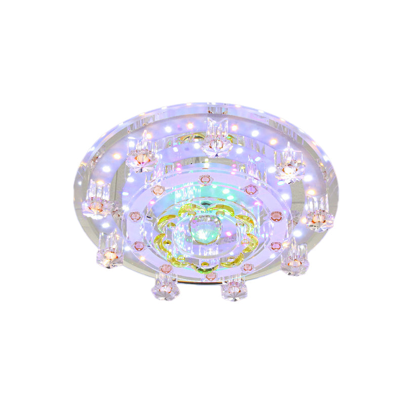 Crystal Floweret Small Flush Light Contemporary Entrance LED Ceiling Mounted Lamp in Yellow Clearhalo 'Ceiling Lights' 'Close To Ceiling Lights' 'Close to ceiling' 'Flush mount' Lighting' 818456