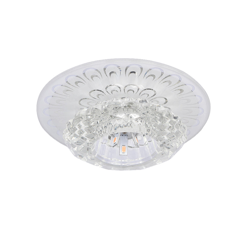 Layered Flower Hotel Flush Mount Modernism Clear Crystal 5.5"/7" Wide LED Ceiling Light Fixture in Warm/White/Multi-Color Light Clearhalo 'Ceiling Lights' 'Close To Ceiling Lights' 'Close to ceiling' 'Flush mount' Lighting' 818460