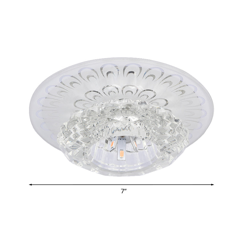 Layered Flower Hotel Flush Mount Modernism Clear Crystal 5.5"/7" Wide LED Ceiling Light Fixture in Warm/White/Multi-Color Light Clearhalo 'Ceiling Lights' 'Close To Ceiling Lights' 'Close to ceiling' 'Flush mount' Lighting' 818462